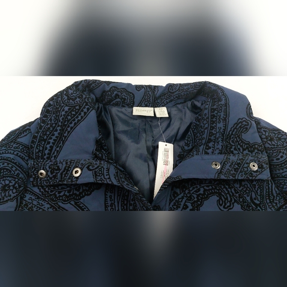 Chicos Zenergy Flocked Jacket Womens Size 0 Deep Navy Paisley Stretch NWT $129 - Picture 7 of 13